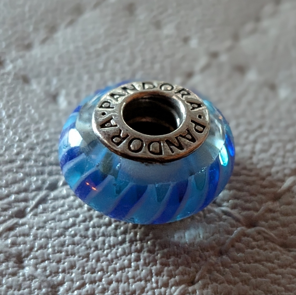 Authentic Pandora Blue Swirl Glass Bead Charm 925 ALE LIKE-NEW